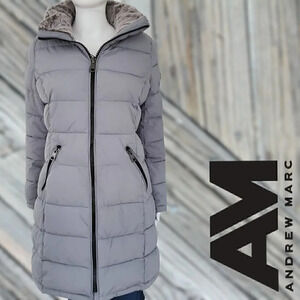 Andrew Marc | Hooded Long Stretch Parka | Sorona Fill | Grey | NWT